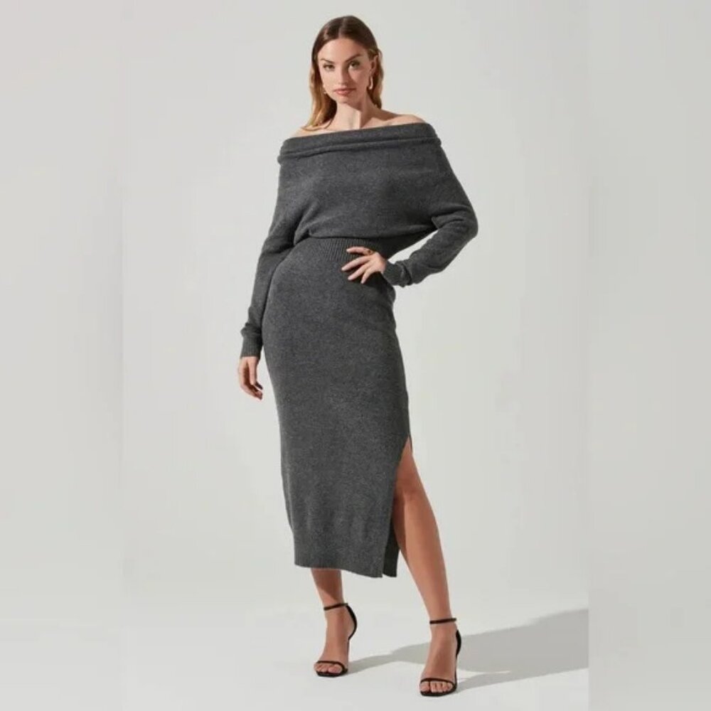 ASTR The Label Cora Off Shoulder Sweater Dress Charcoal Size Small